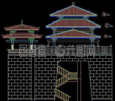 古城門建筑施工圖 側立面